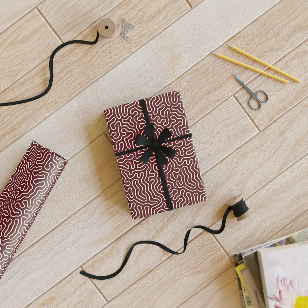Crimson Reverie | Burgundy Abstract Line Wrapping Paper