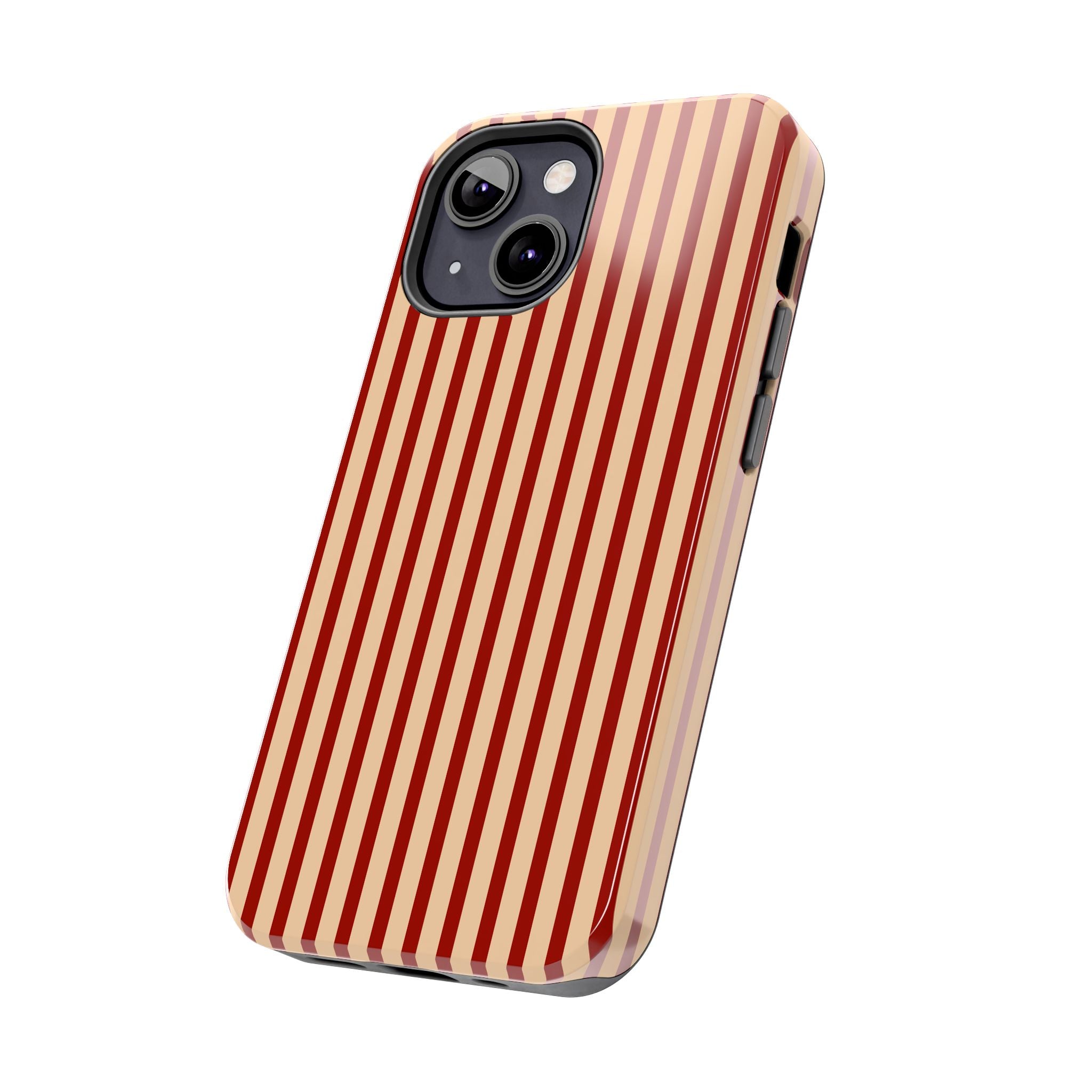 Maroon & Blush Striped Tough Phone Case — Durable Protective iPhone Cover