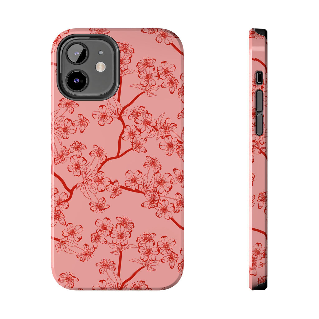 Maroon & Blush Striped Tough Phone Case — Durable Protective iPhone Cover