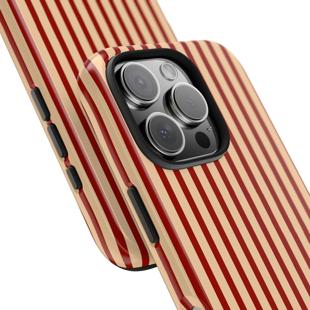 Maroon & Blush Striped Tough Phone Case — Durable Protective iPhone Cover