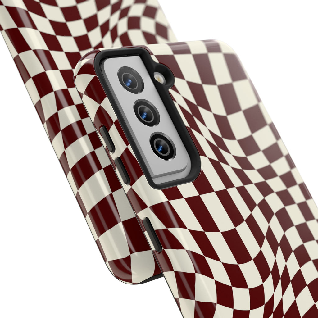 Crimson Warp | Burgundy Distorted Checker Tough  Phone Case
