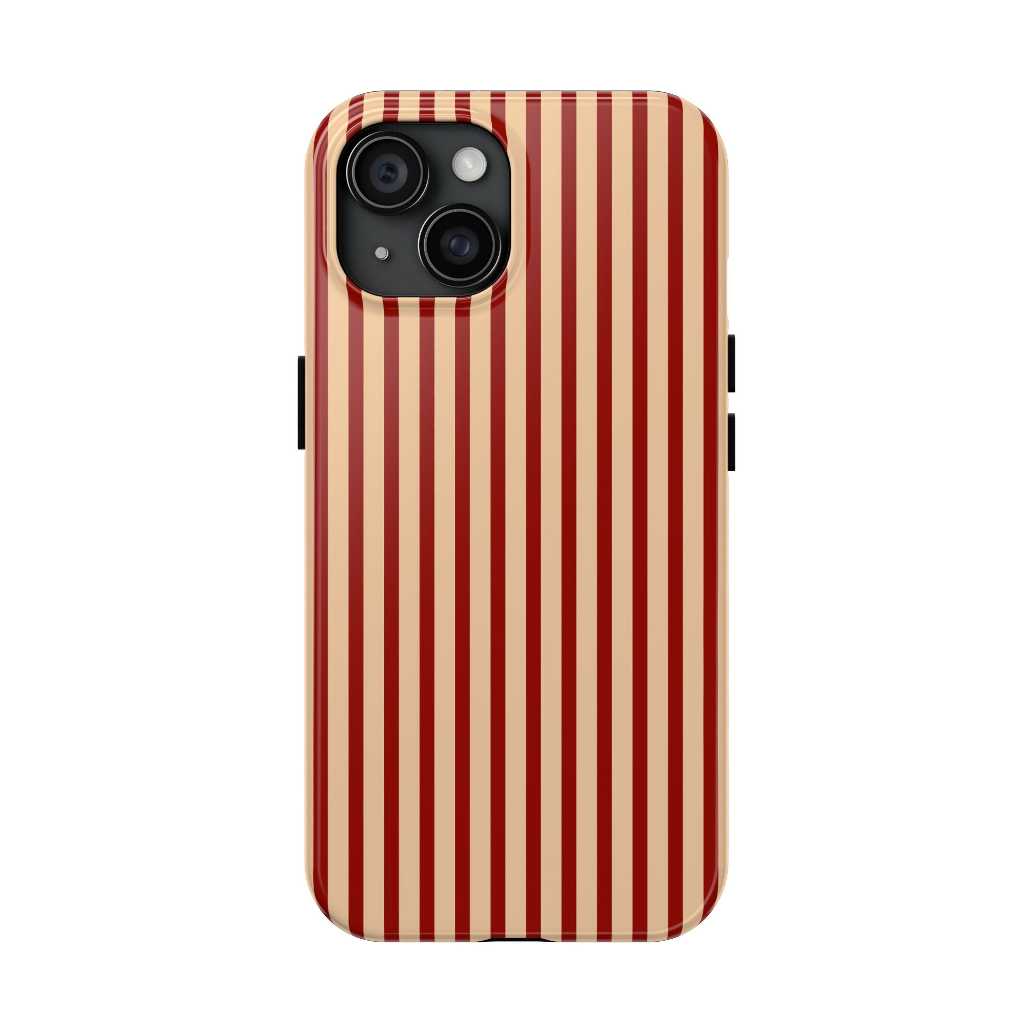 Maroon & Blush Striped Tough Phone Case — Durable Protective iPhone Cover