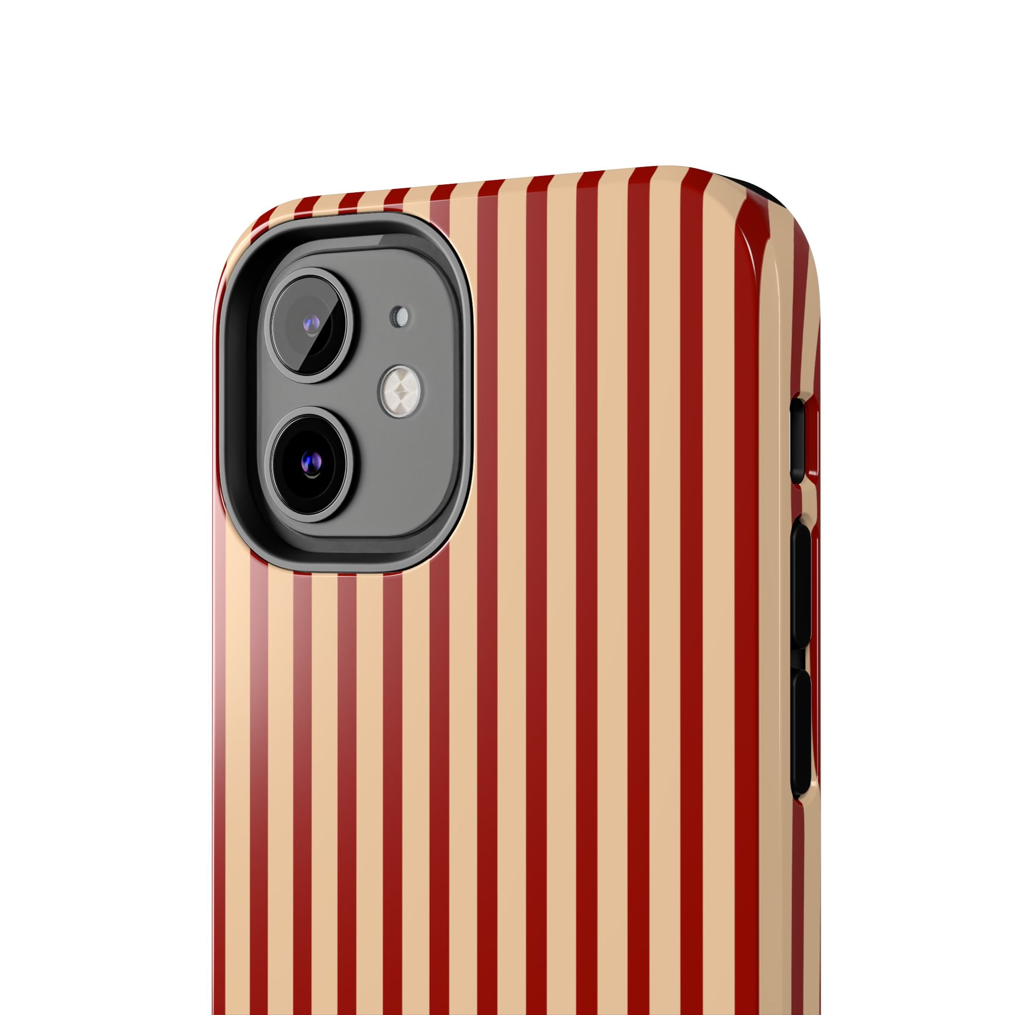 Maroon & Blush Striped Tough Phone Case — Durable Protective iPhone Cover