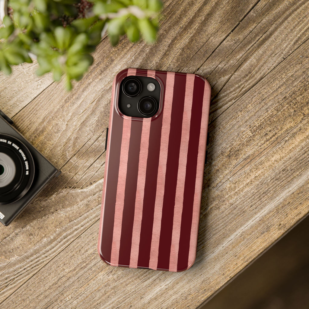 Blush Column | Burgundy & Soft Pink Stripe Phone Case