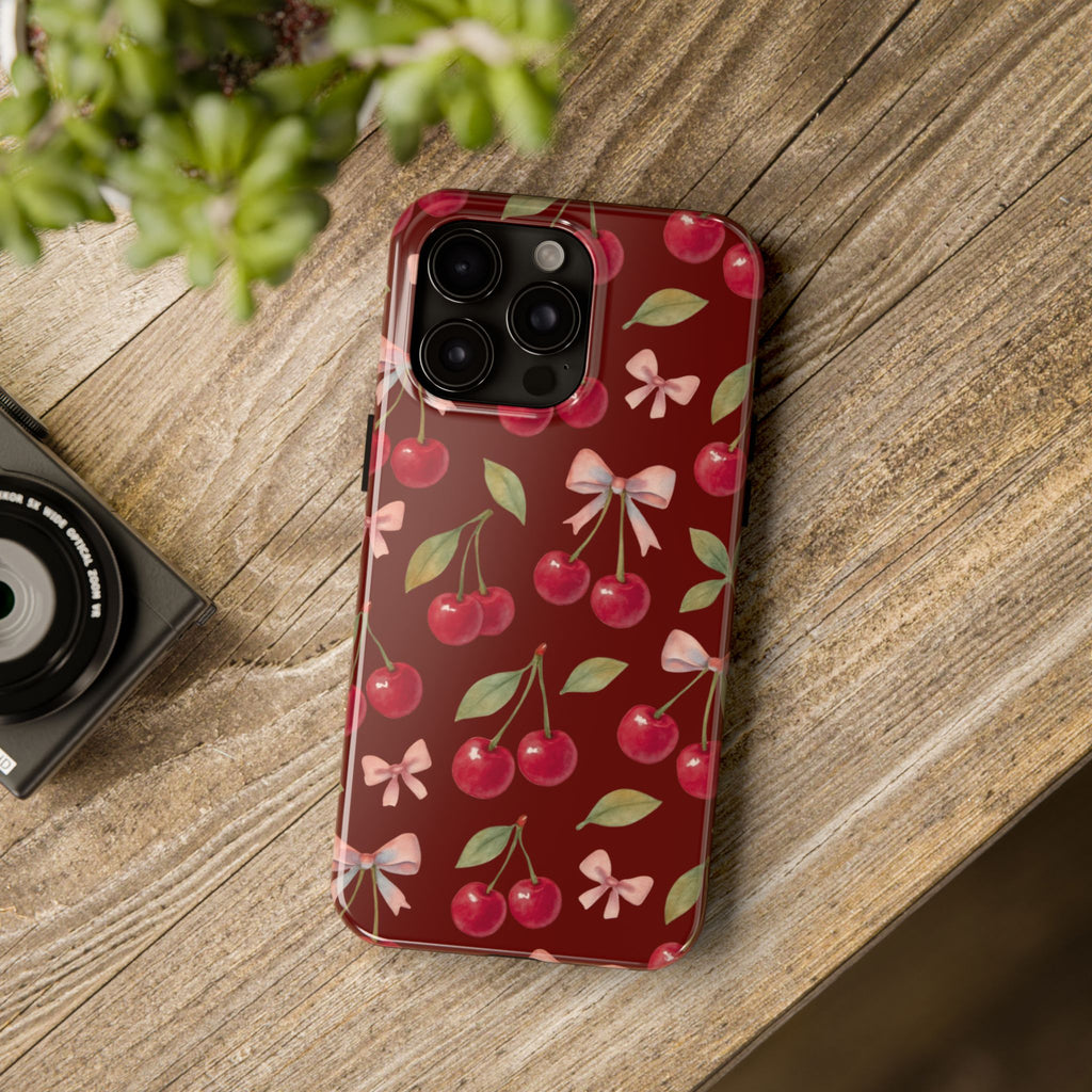 Cherry Kiss | Cherry Bow Print Tough Phone Case