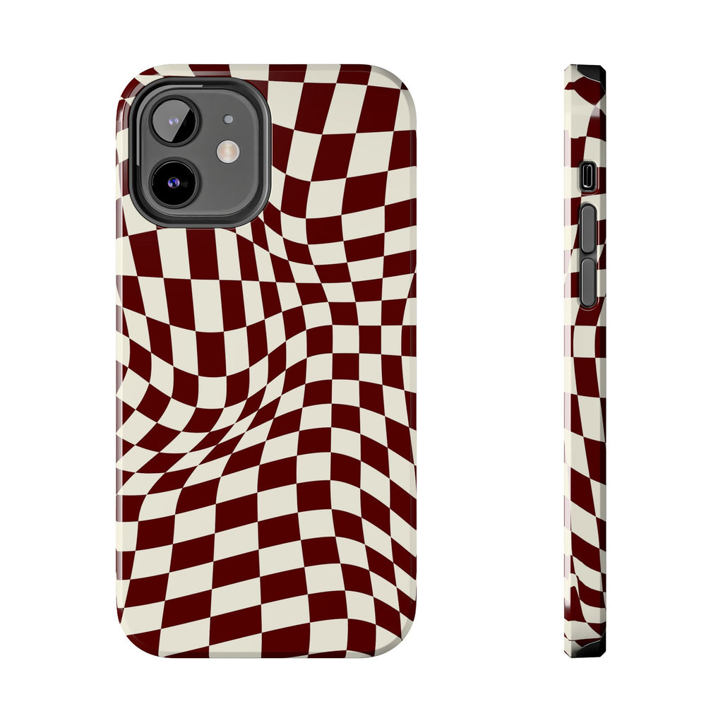 Crimson Warp | Burgundy Distorted Checker Tough  Phone Case
