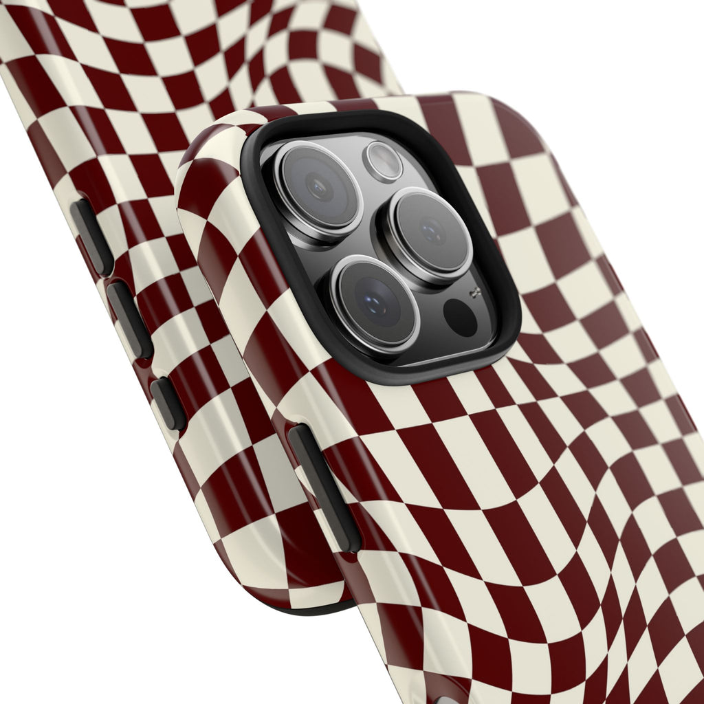 Crimson Warp | Burgundy Distorted Checker Tough  Phone Case