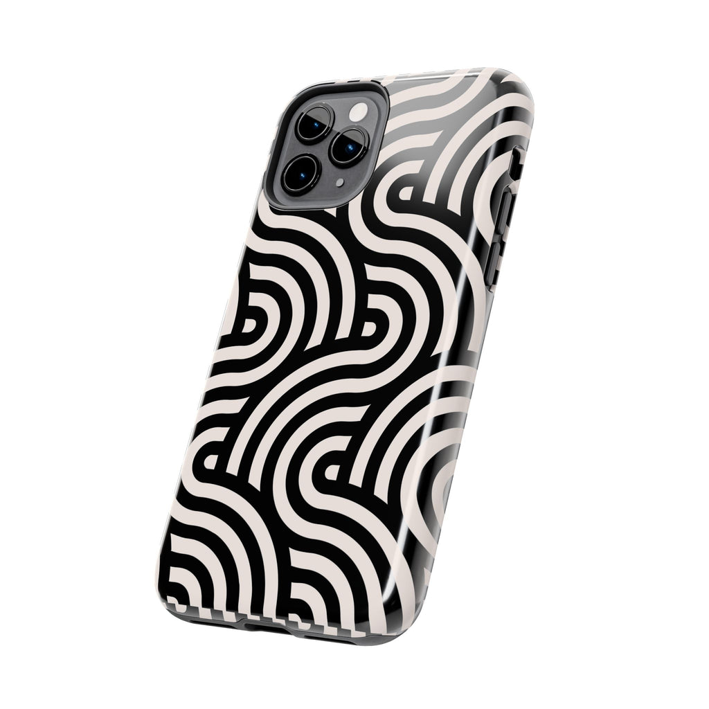 Maroon & Blush Striped Tough Phone Case — Durable Protective iPhone Cover