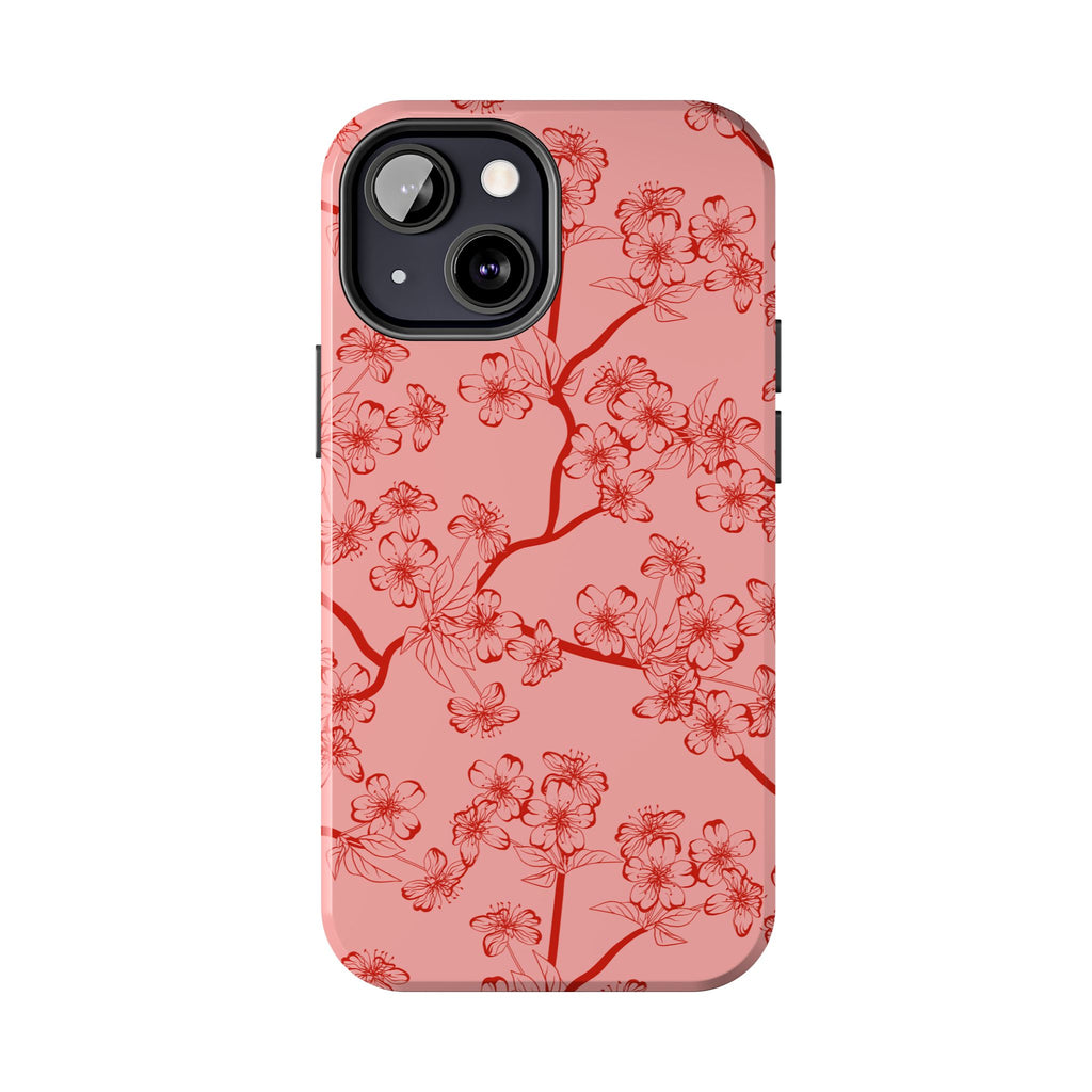 Maroon & Blush Striped Tough Phone Case — Durable Protective iPhone Cover