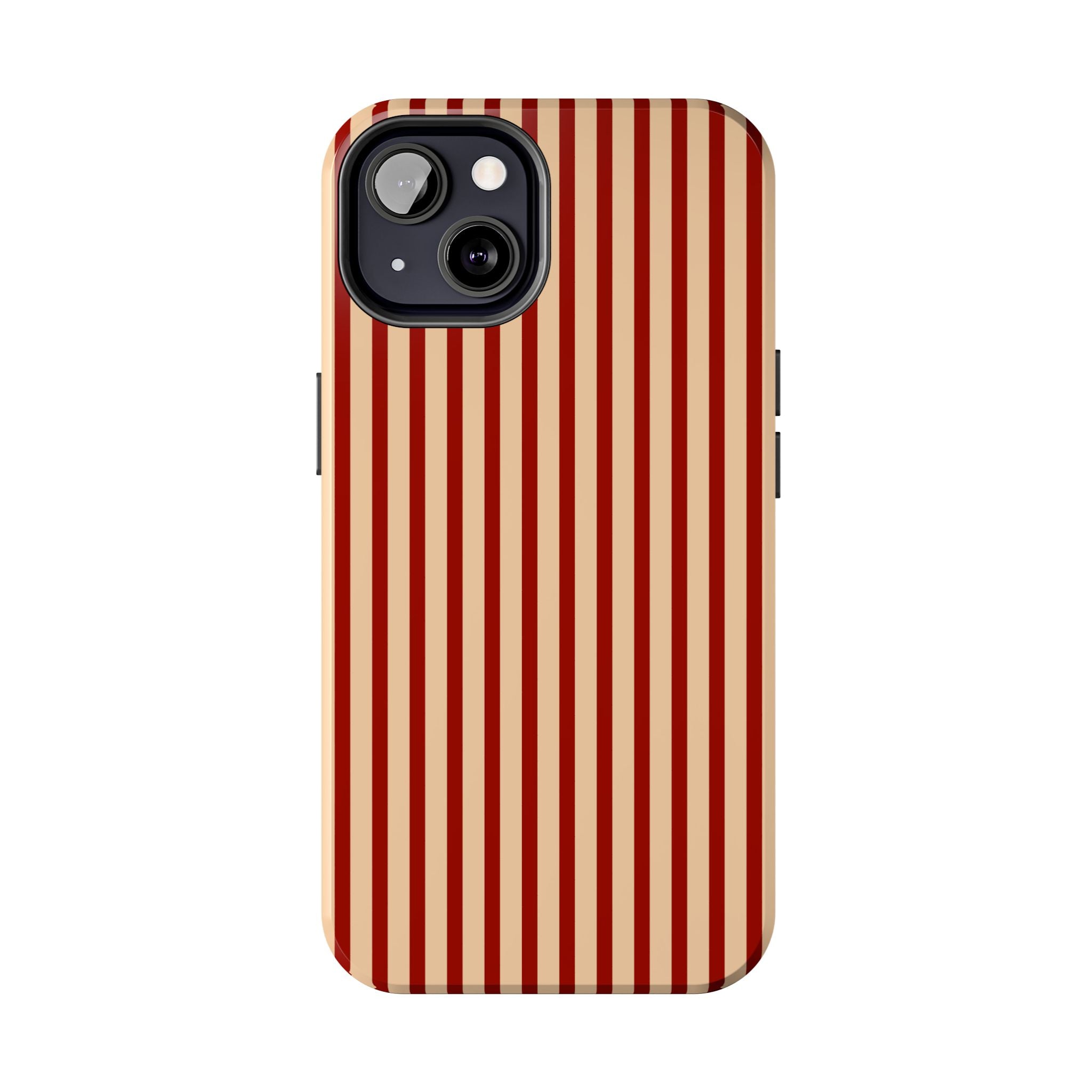 Maroon & Blush Striped Tough Phone Case — Durable Protective iPhone Cover