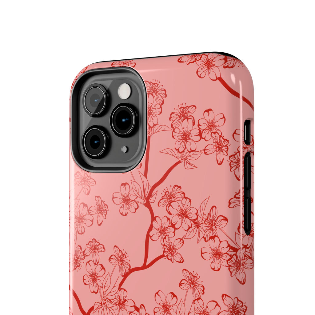 Maroon & Blush Striped Tough Phone Case — Durable Protective iPhone Cover