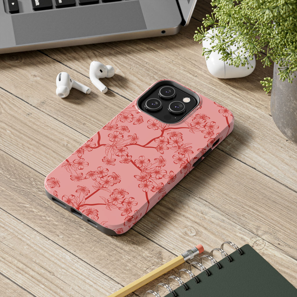 Maroon & Blush Striped Tough Phone Case — Durable Protective iPhone Cover