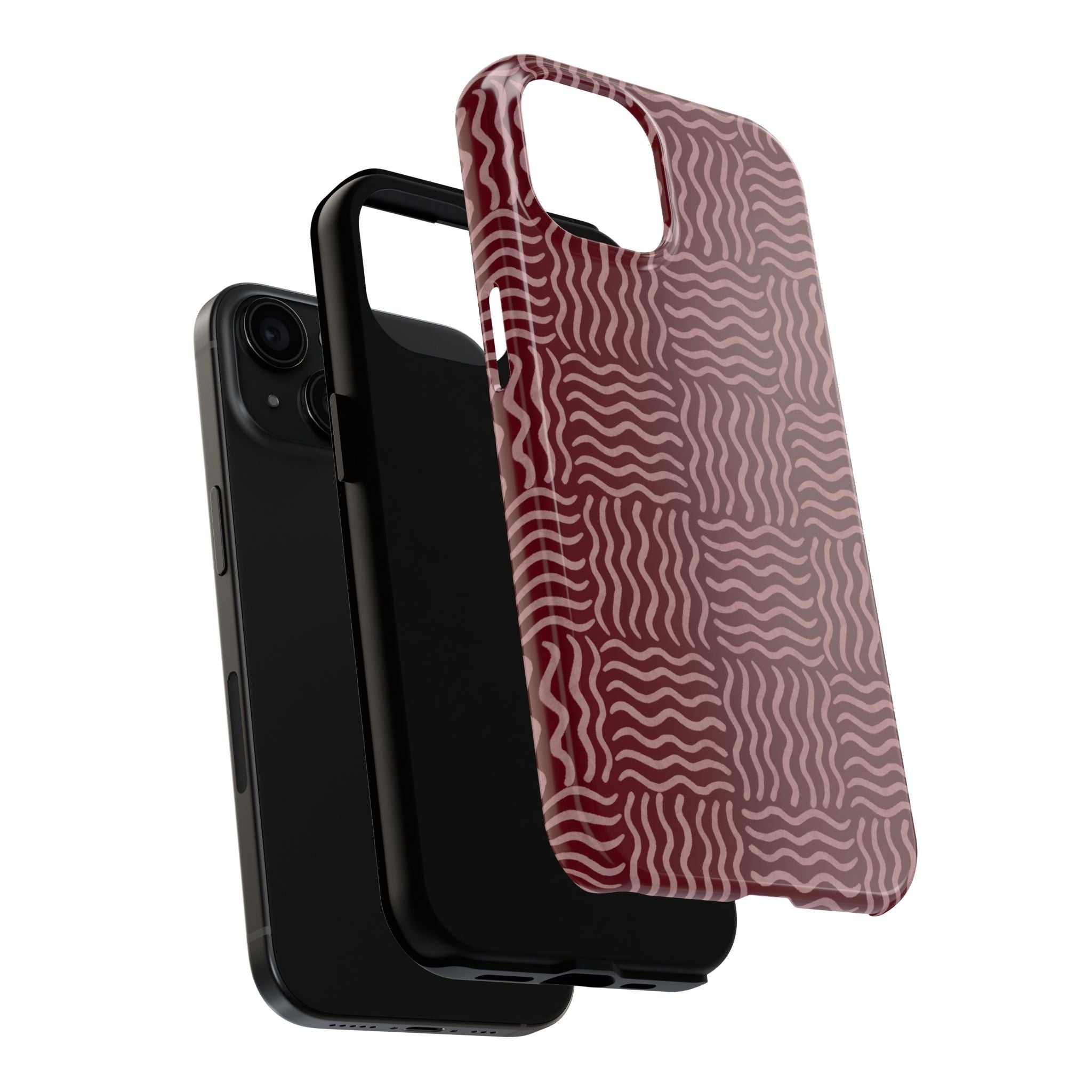 Rhythm & Form | Burgundy Wavy Grid Phone Case