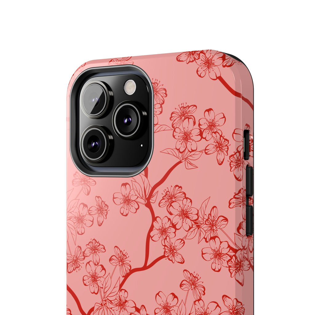 Maroon & Blush Striped Tough Phone Case — Durable Protective iPhone Cover