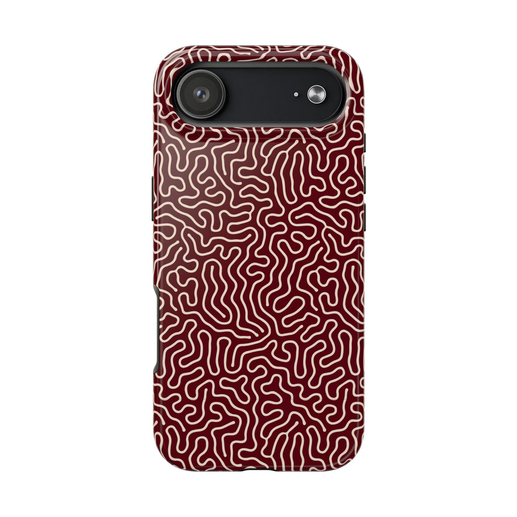 Crimson Reverie | Burgundy Abstract Line Phone Case