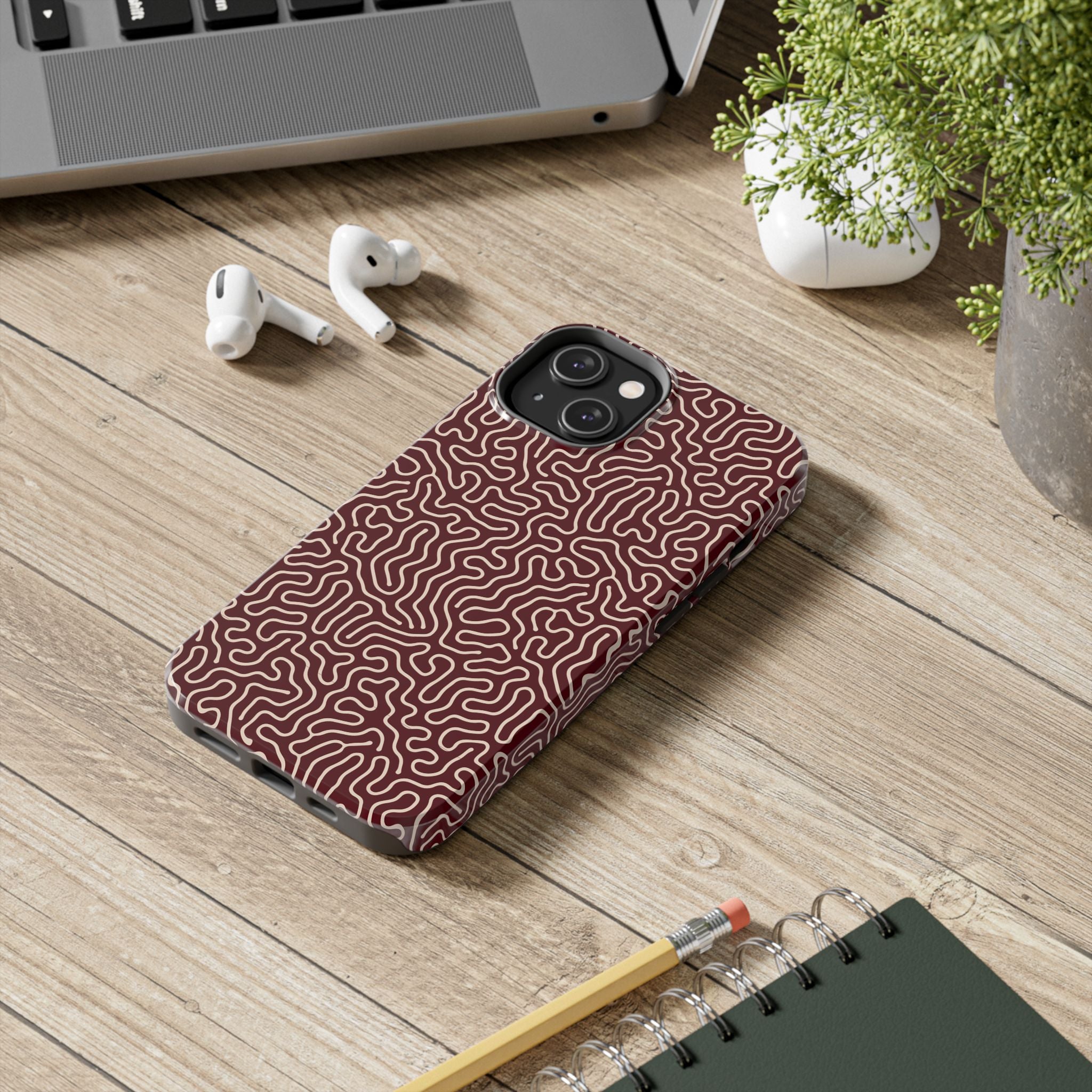 Crimson Reverie | Burgundy Abstract Line Phone Case
