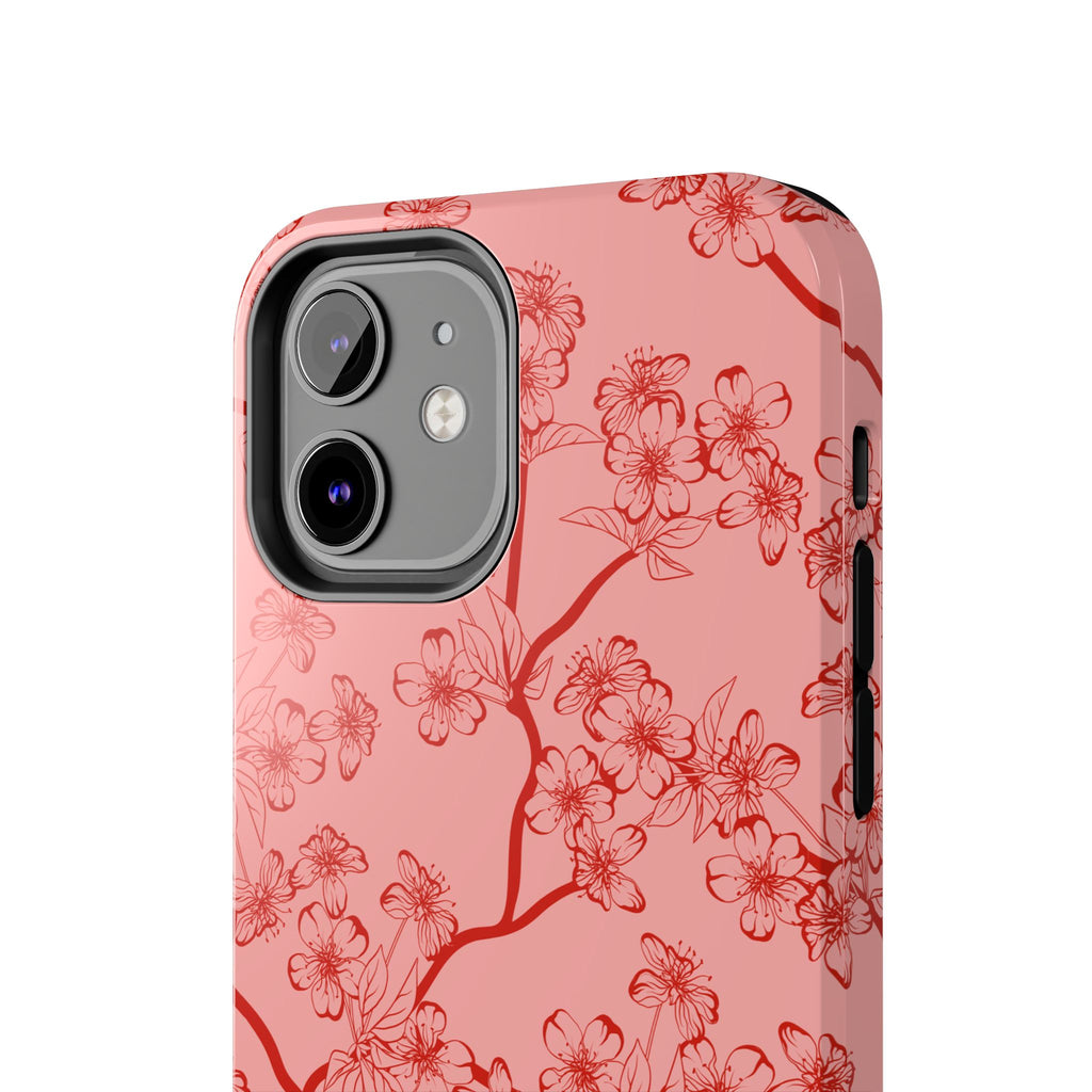 Maroon & Blush Striped Tough Phone Case — Durable Protective iPhone Cover
