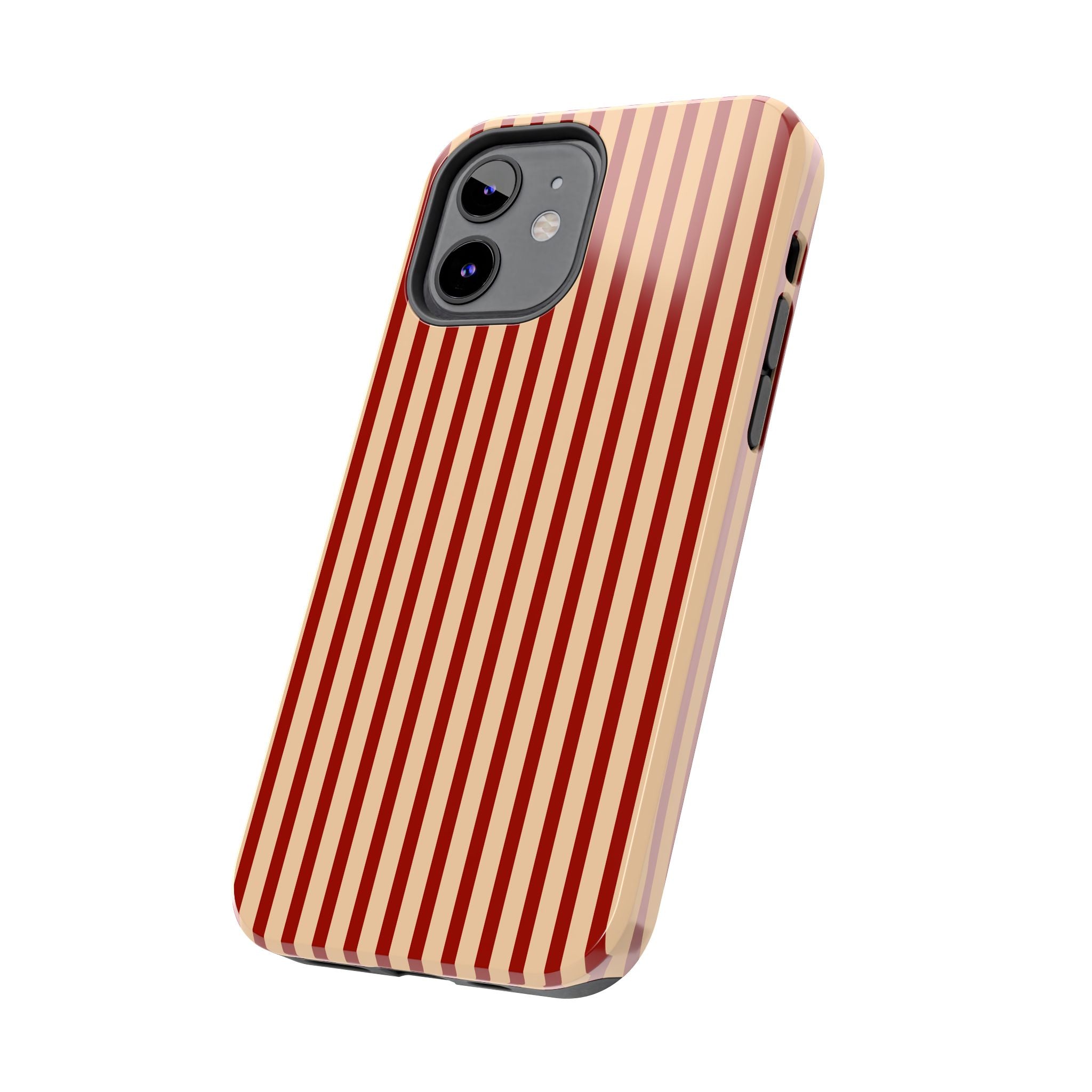 Maroon & Blush Striped Tough Phone Case — Durable Protective iPhone Cover
