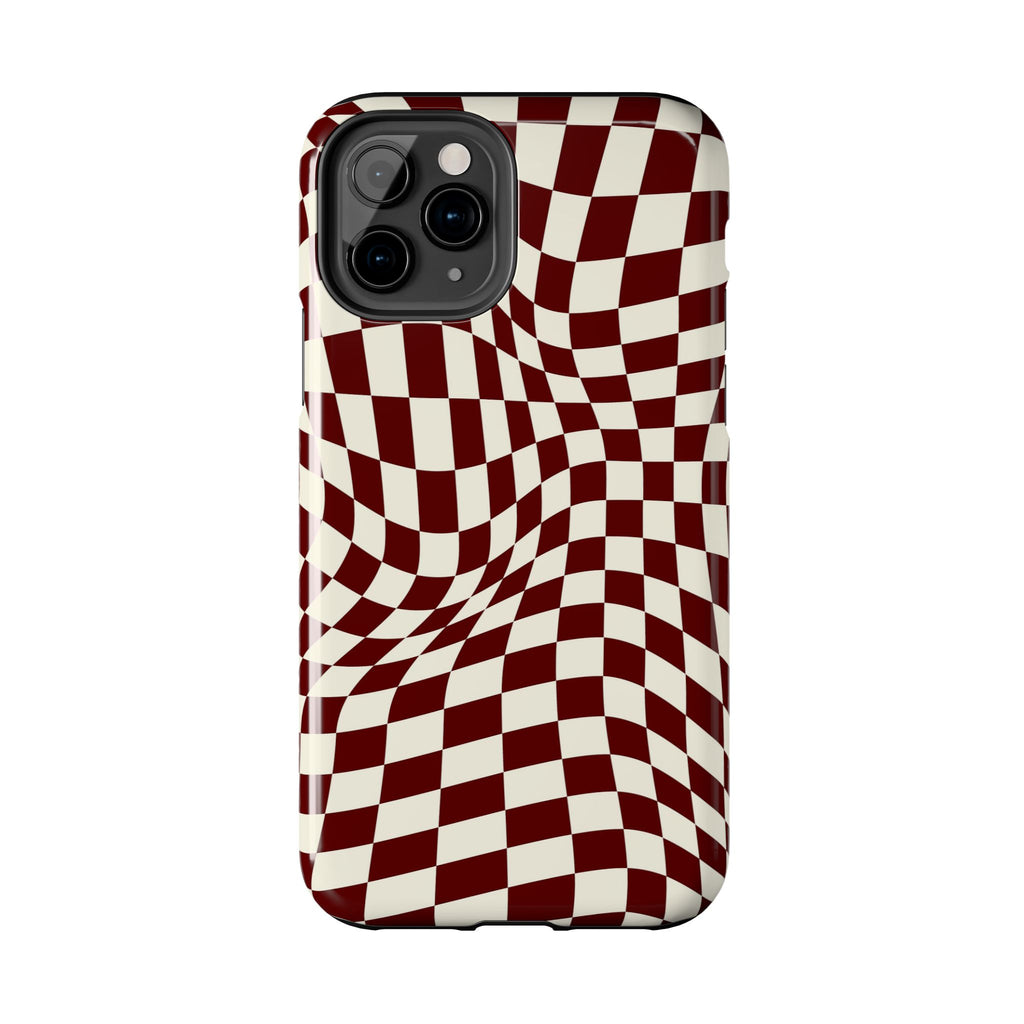 Crimson Warp | Burgundy Distorted Checker Tough  Phone Case