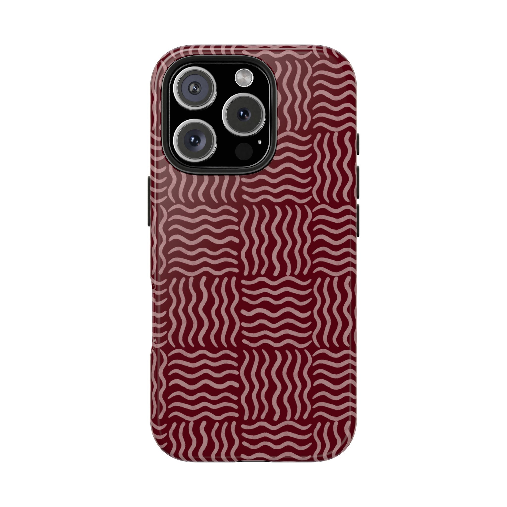 Rhythm & Form | Burgundy Wavy Grid Phone Case