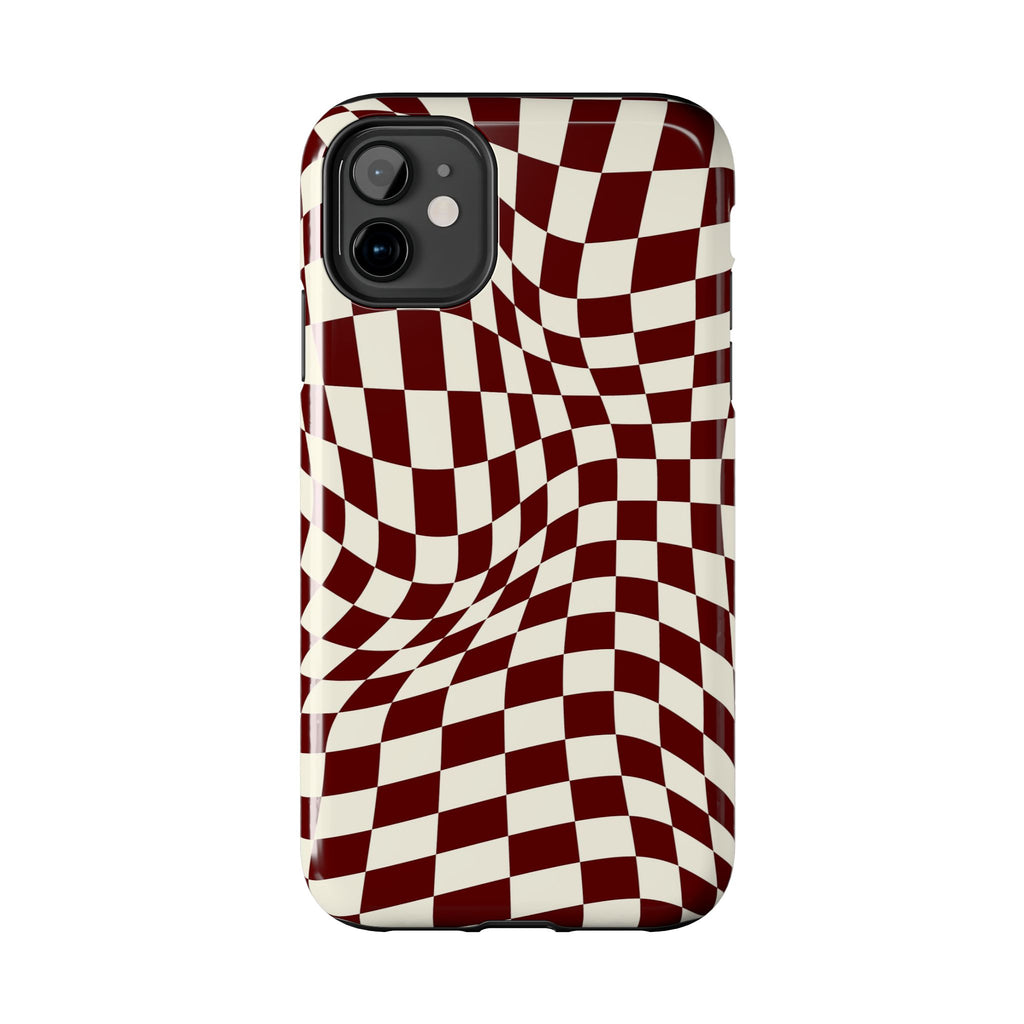 Crimson Warp | Burgundy Distorted Checker Tough  Phone Case