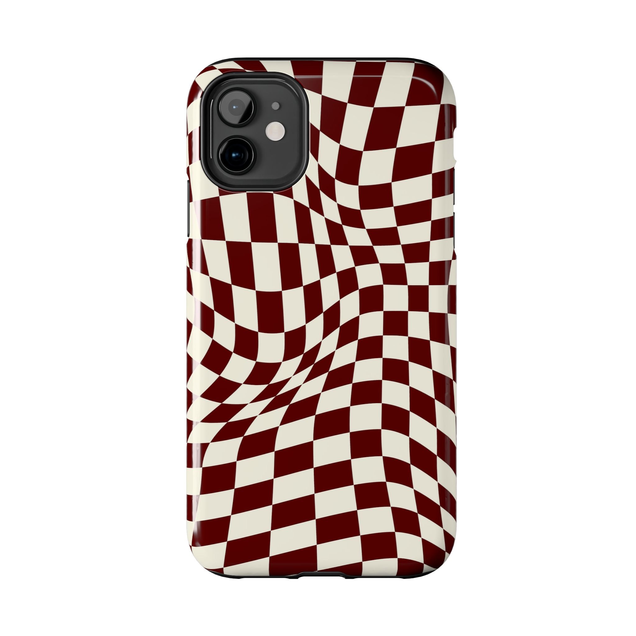 Crimson Warp | Burgundy Distorted Checker Tough  Phone Case