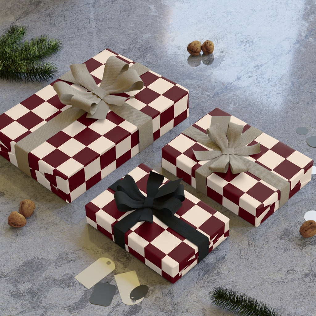 Parlor Check | Burgundy & Cream Checker Wrapping Paper