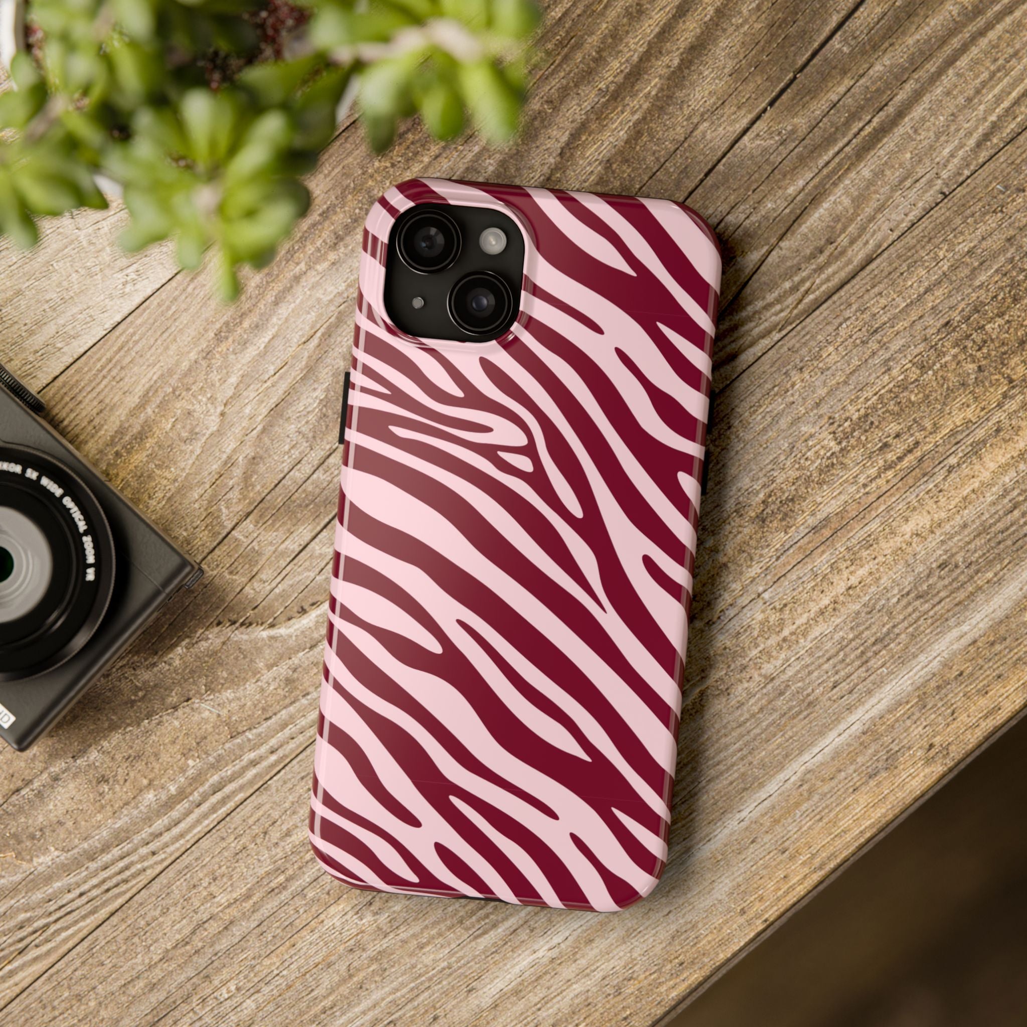 Velvet Zebra | Burgundy Zebra Print Tough Phone Case