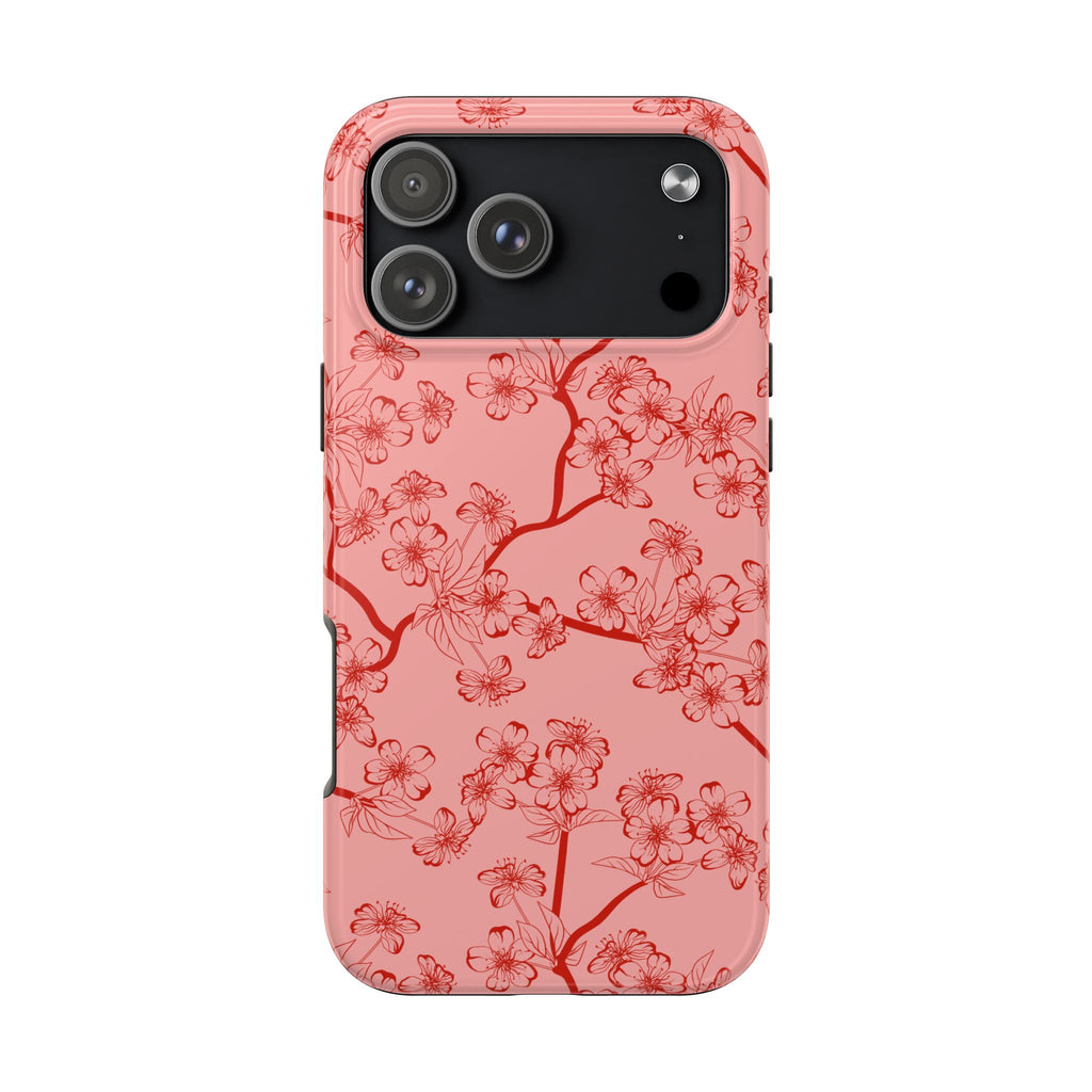 Maroon & Blush Striped Tough Phone Case — Durable Protective iPhone Cover