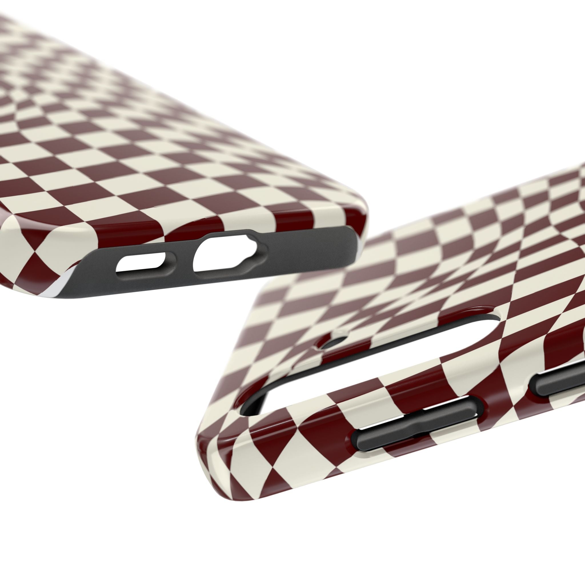 Crimson Warp | Burgundy Distorted Checker Tough  Phone Case