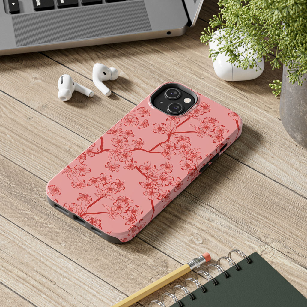 Maroon & Blush Striped Tough Phone Case — Durable Protective iPhone Cover
