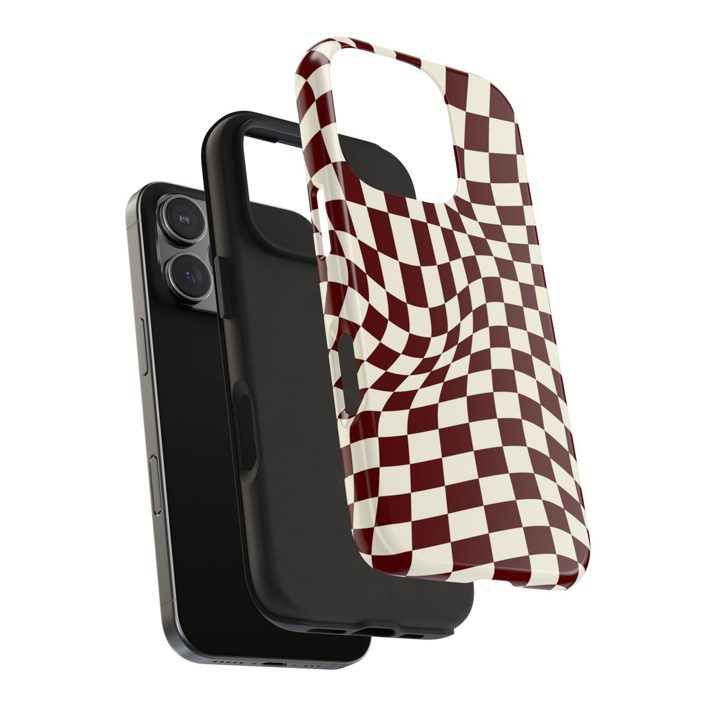 Crimson Warp | Burgundy Distorted Checker Tough  Phone Case