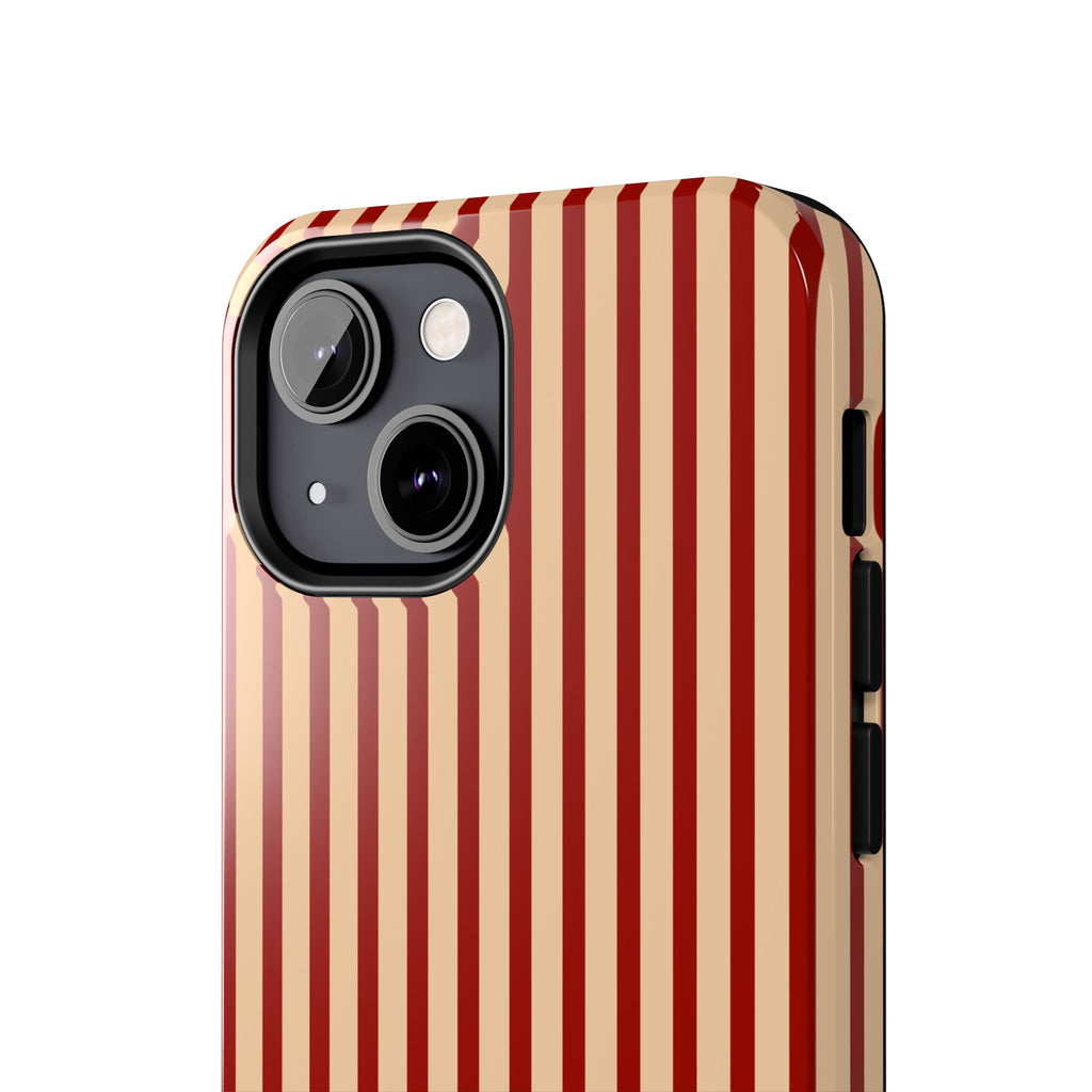 Maroon & Blush Striped Tough Phone Case — Durable Protective iPhone Cover