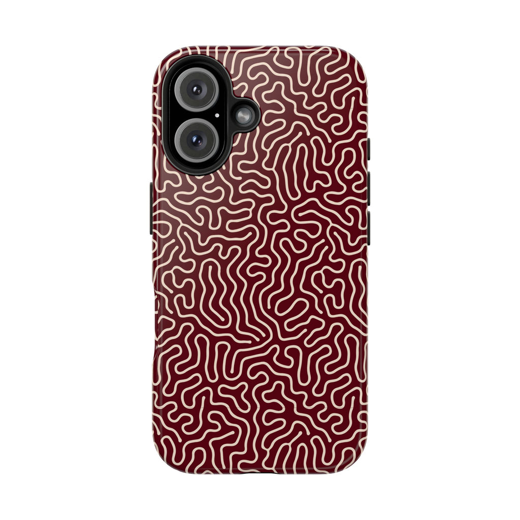 Crimson Reverie | Burgundy Abstract Line Phone Case