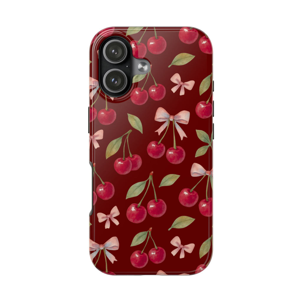 Cherry Kiss | Cherry Bow Print Tough Phone Case