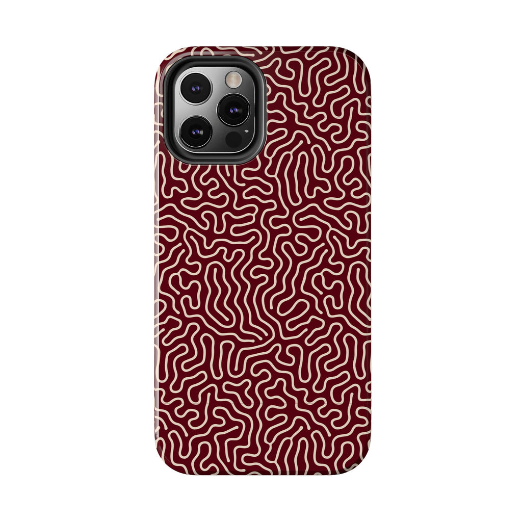 Crimson Reverie | Burgundy Abstract Line Phone Case