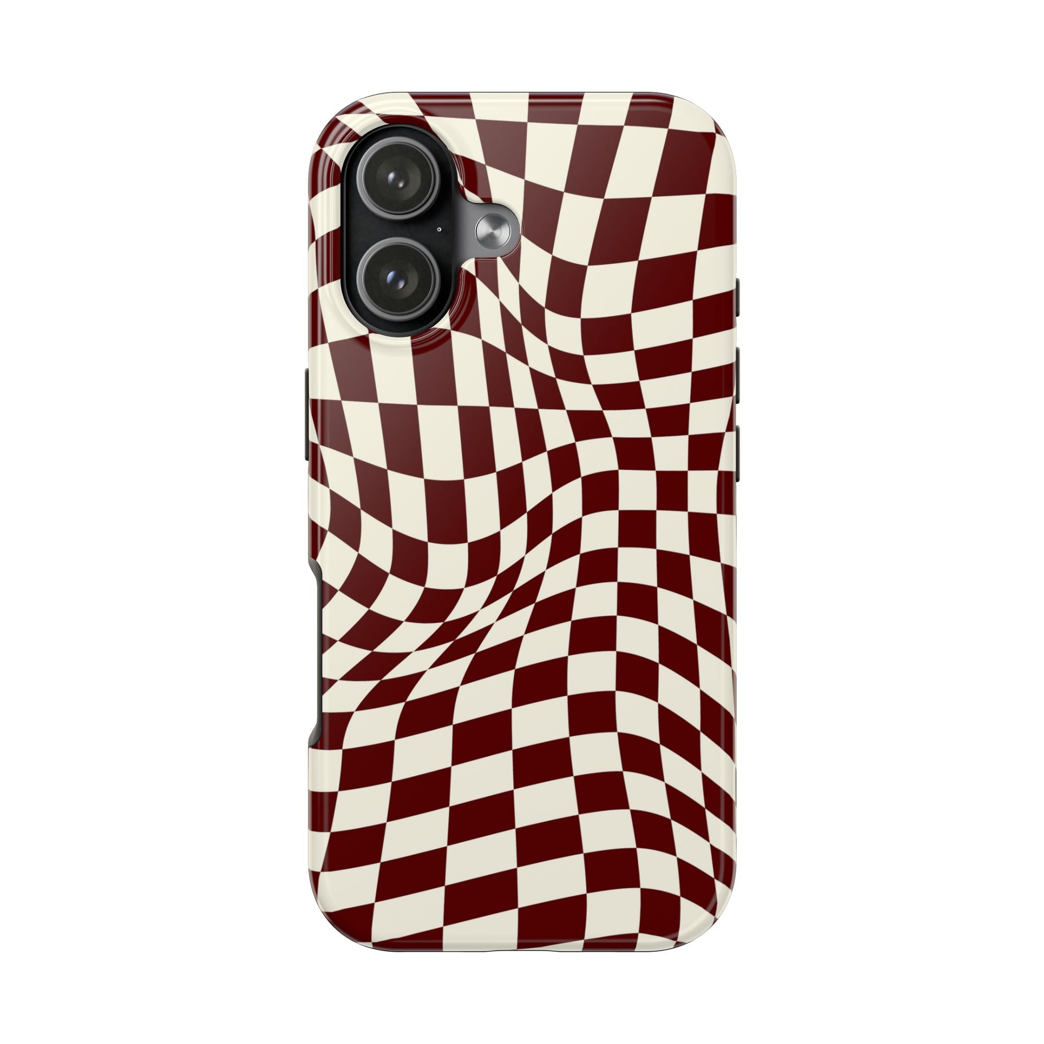 Crimson Warp | Burgundy Distorted Checker Tough  Phone Case