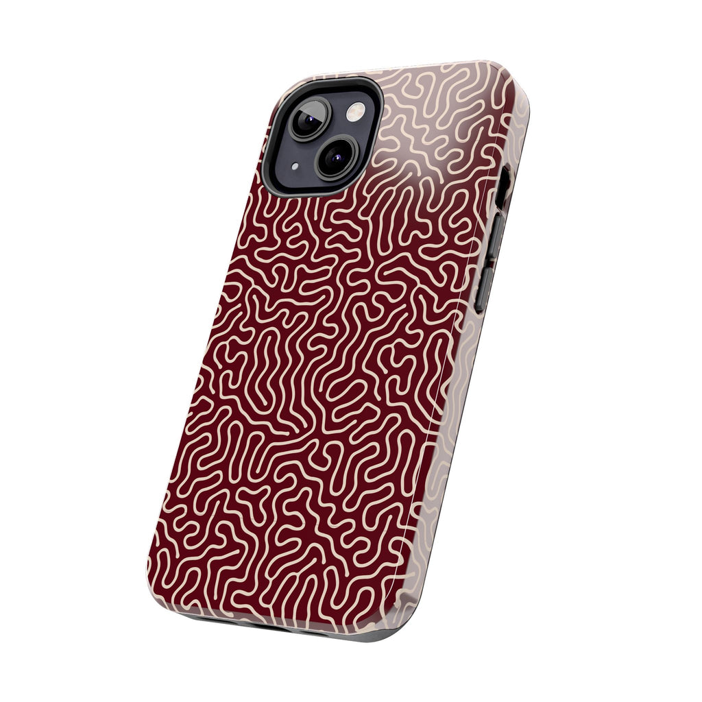 Crimson Reverie | Burgundy Abstract Line Phone Case