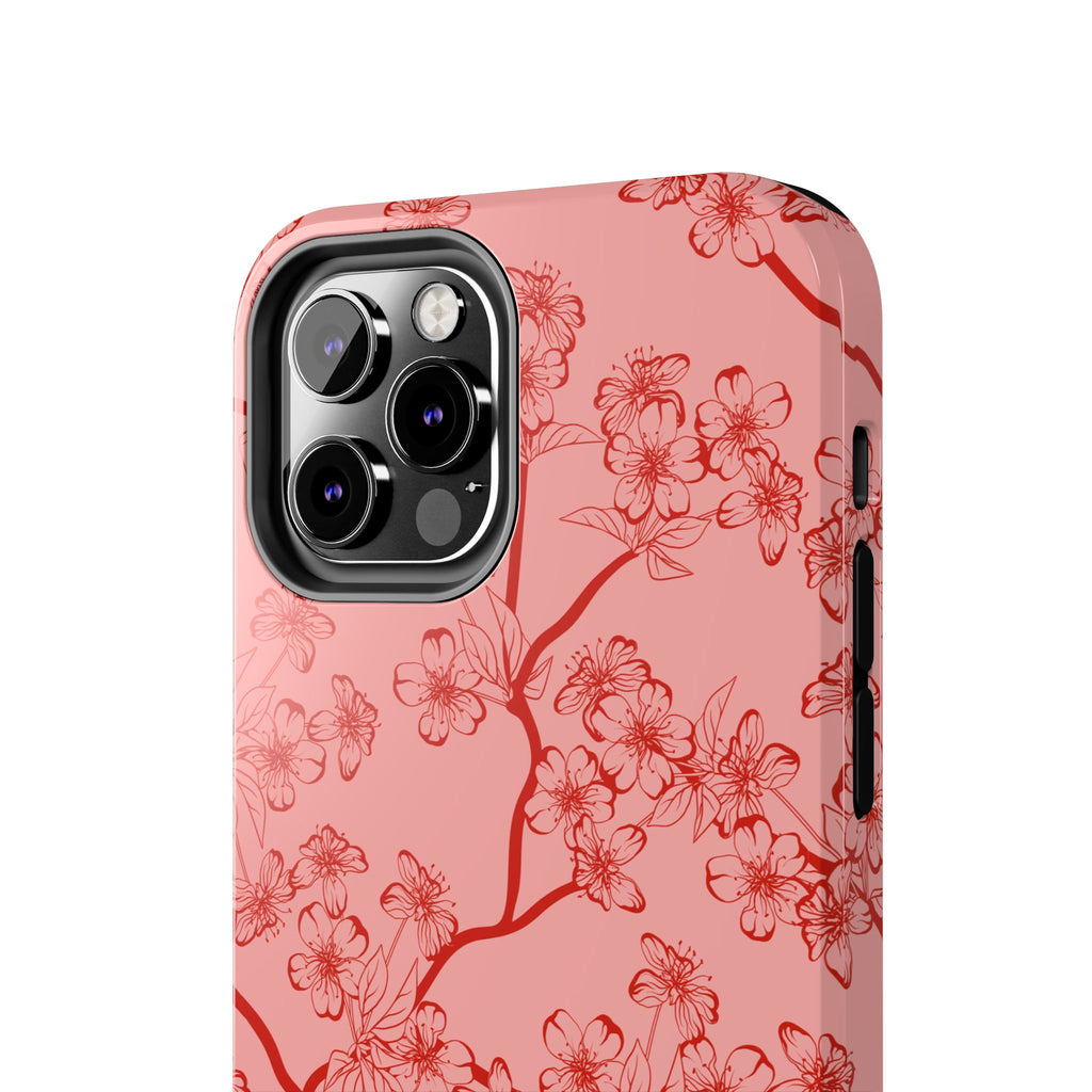 Maroon & Blush Striped Tough Phone Case — Durable Protective iPhone Cover