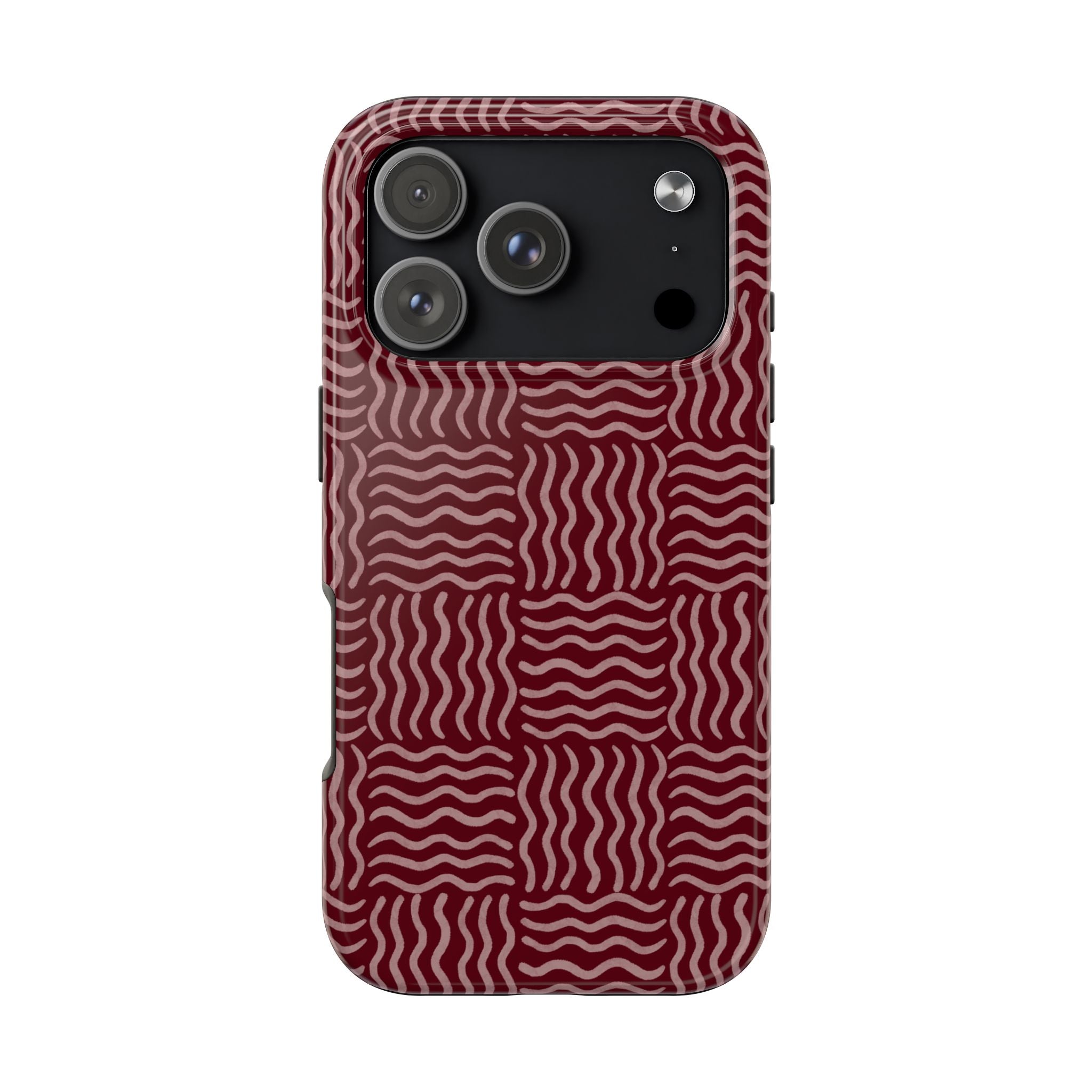 Rhythm & Form | Burgundy Wavy Grid Phone Case