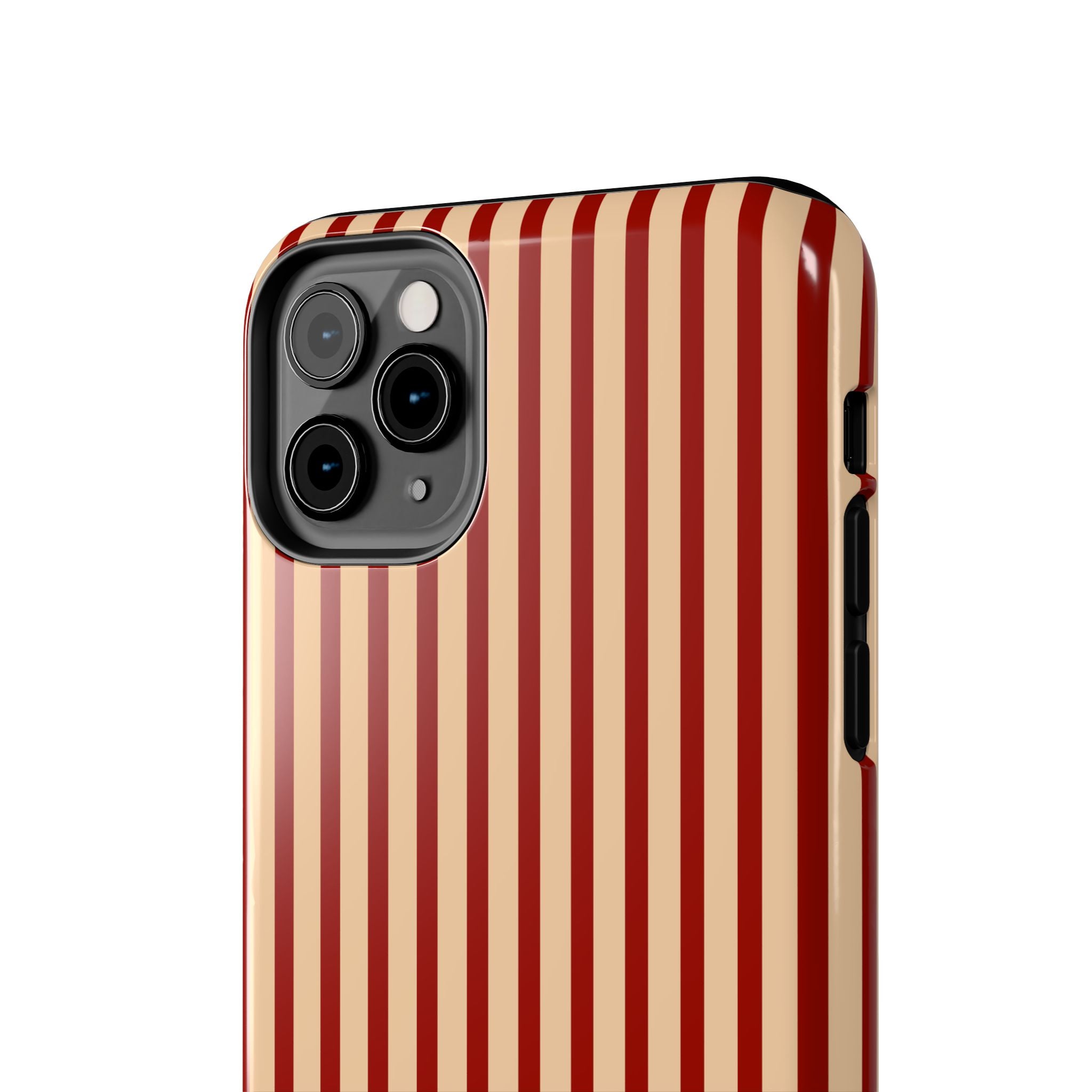 Maroon & Blush Striped Tough Phone Case — Durable Protective iPhone Cover