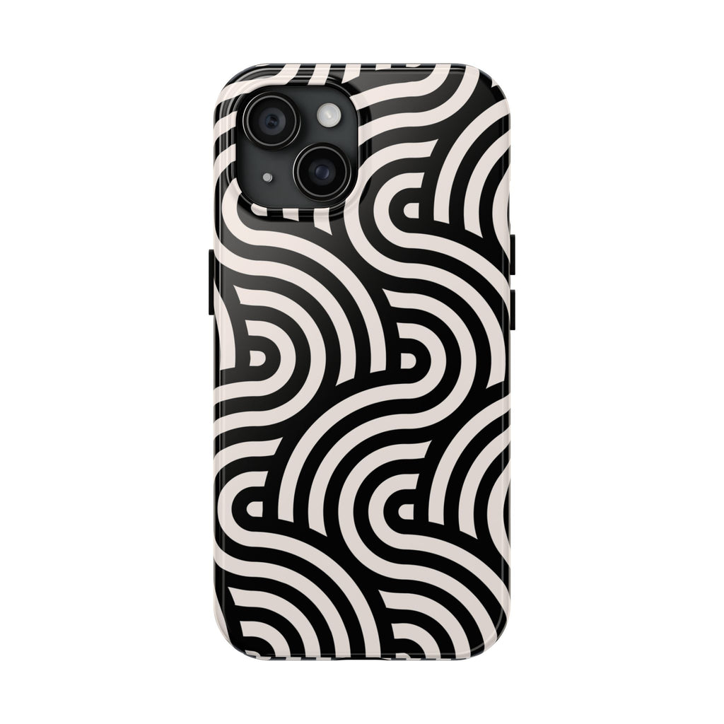 Maroon & Blush Striped Tough Phone Case — Durable Protective iPhone Cover