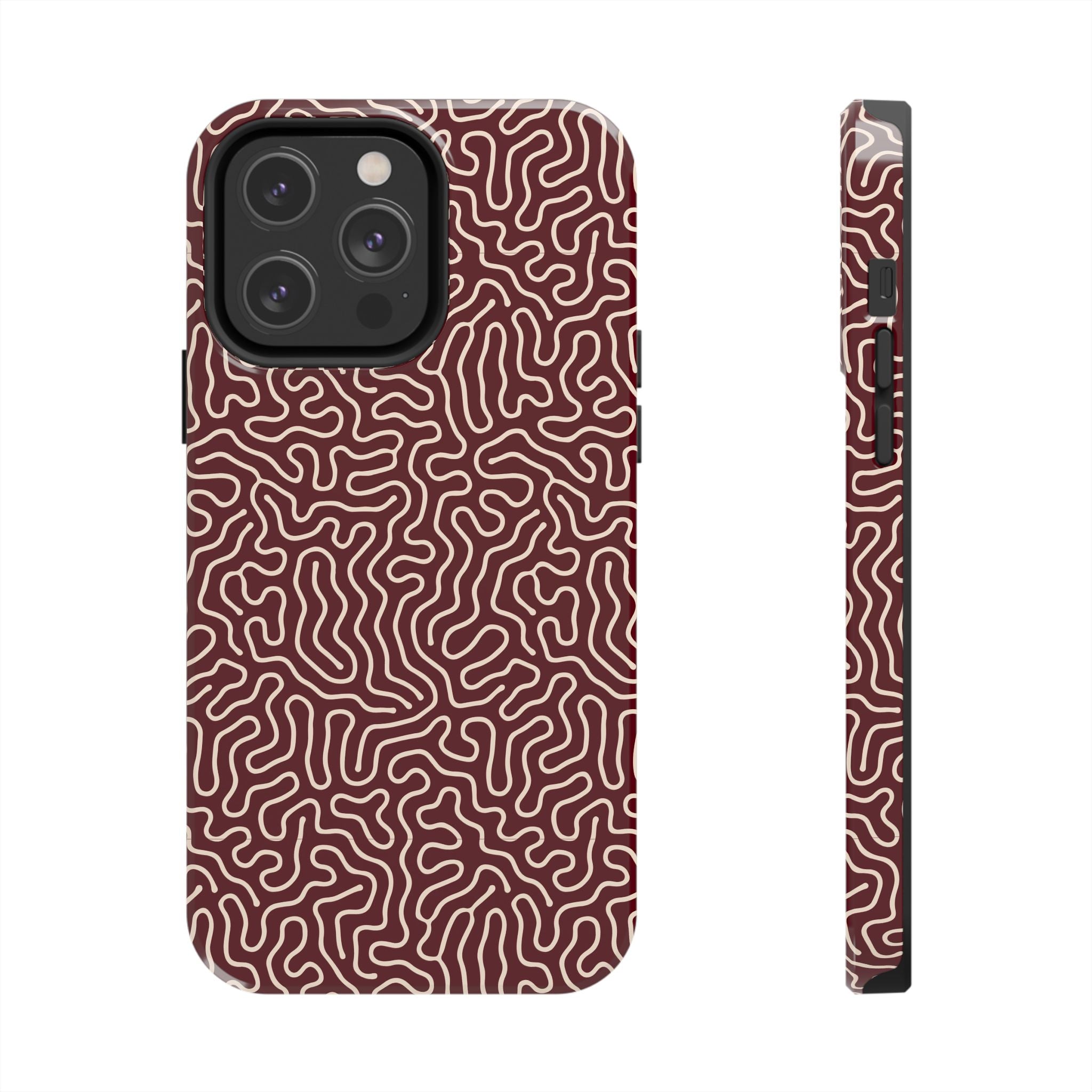 Crimson Reverie | Burgundy Abstract Line Phone Case