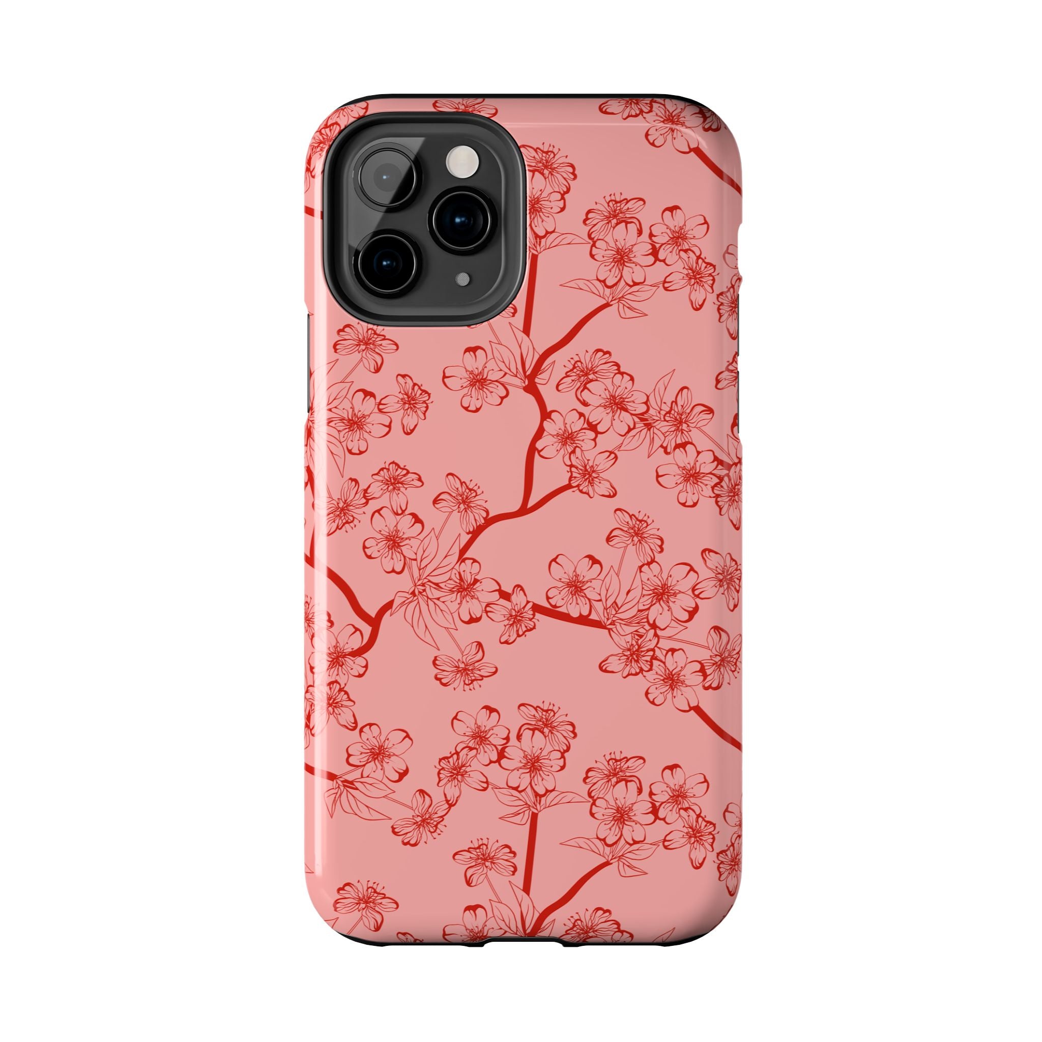 Maroon & Blush Striped Tough Phone Case — Durable Protective iPhone Cover