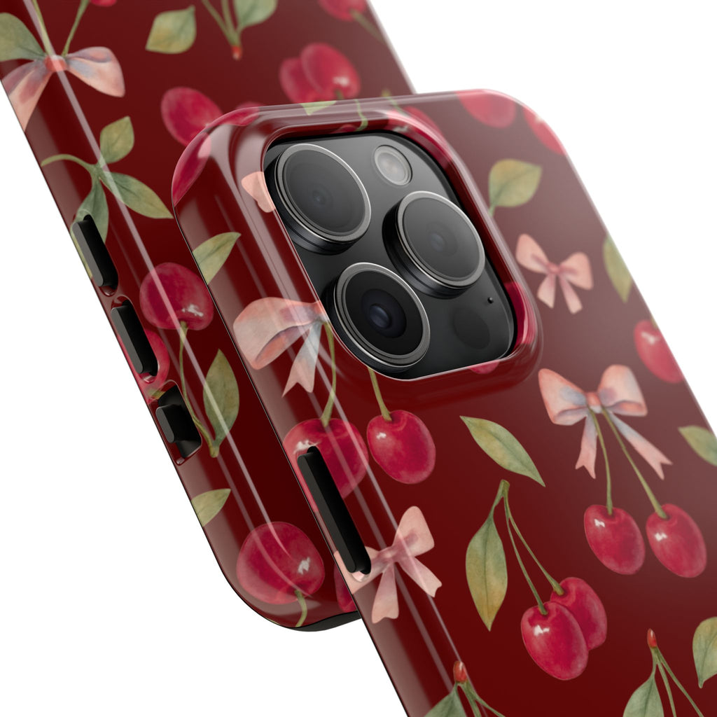 Cherry Kiss | Cherry Bow Print Tough Phone Case