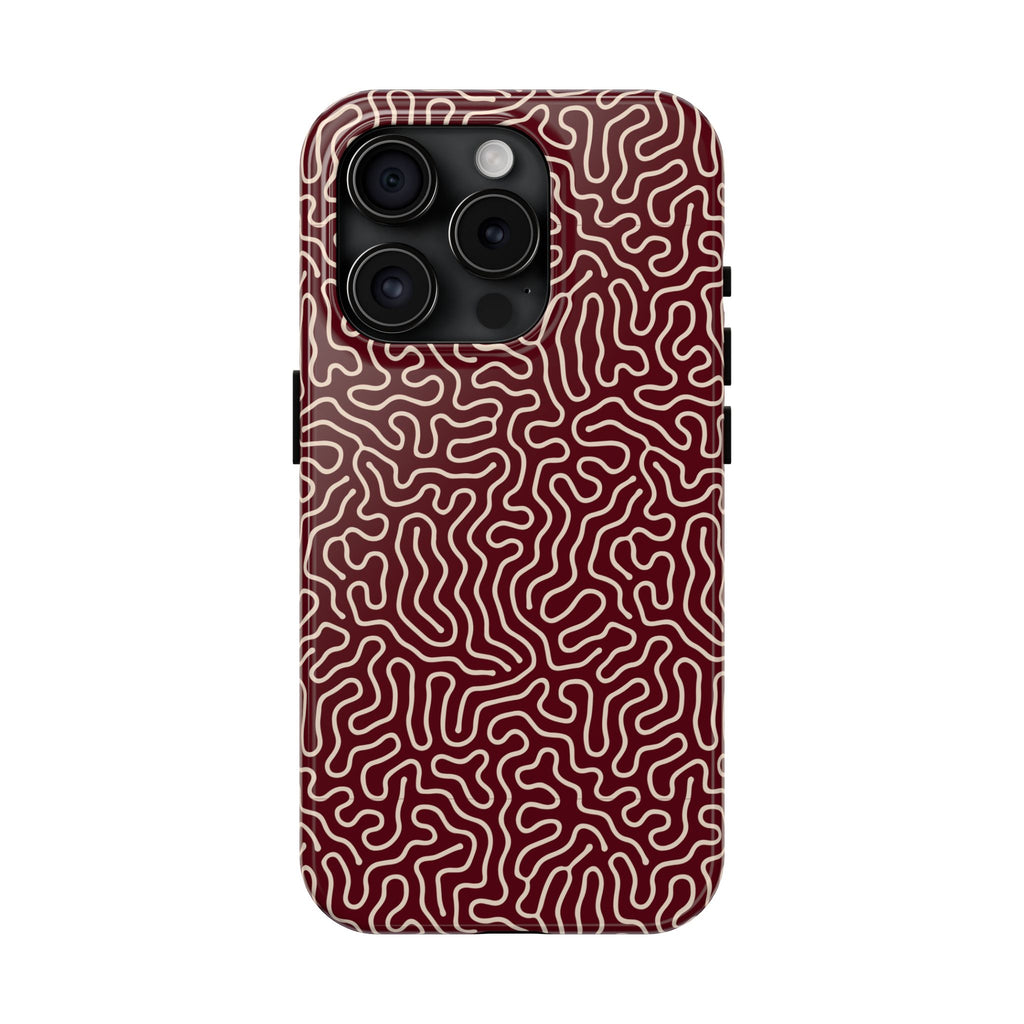 Crimson Reverie | Burgundy Abstract Line Phone Case