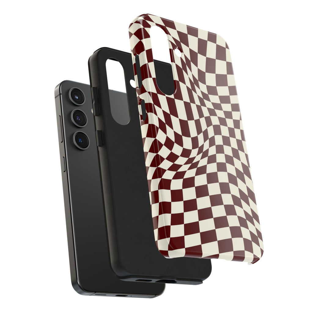 Crimson Warp | Burgundy Distorted Checker Tough  Phone Case