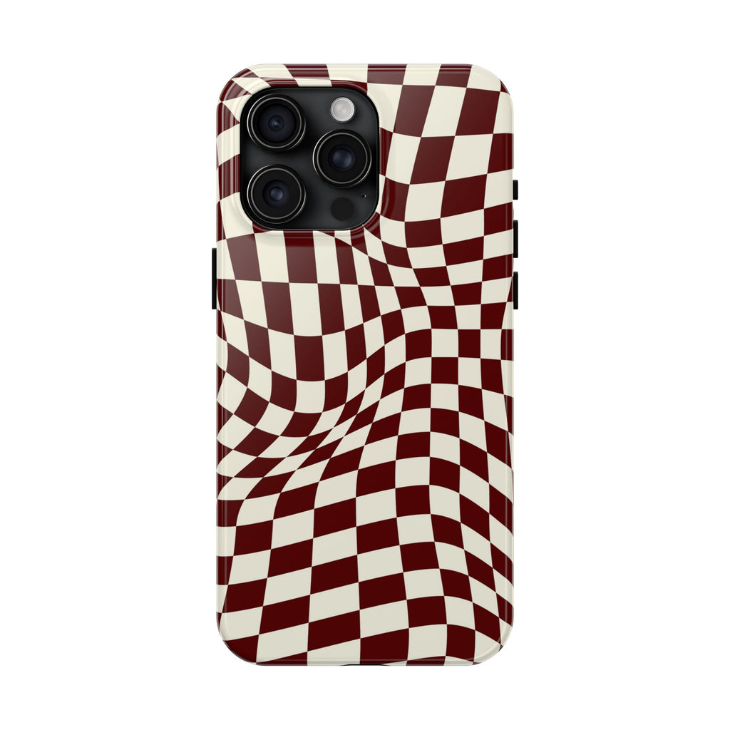 Crimson Warp | Burgundy Distorted Checker Tough  Phone Case