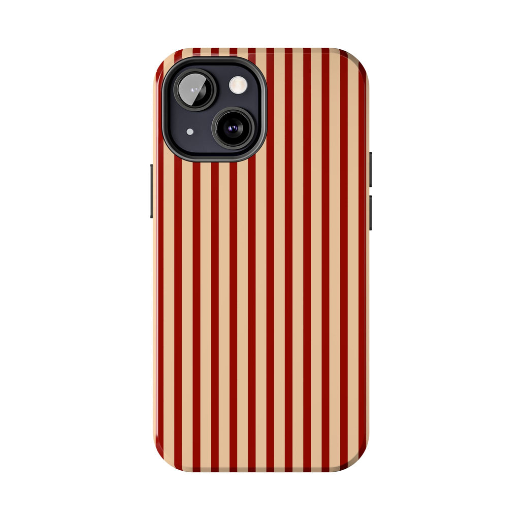 Maroon & Blush Striped Tough Phone Case — Durable Protective iPhone Cover