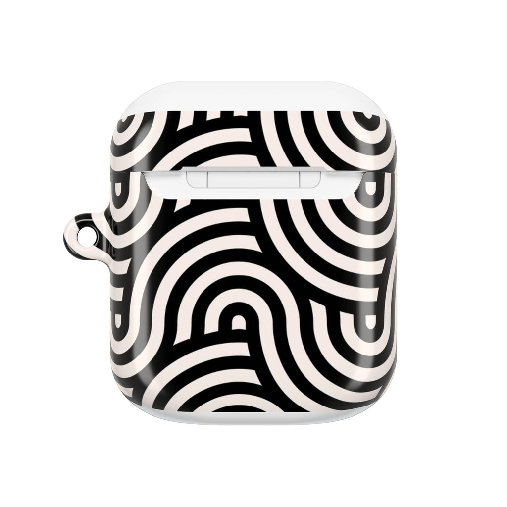 Noir Wave | Black & Cream Retro Curve AirPods Case